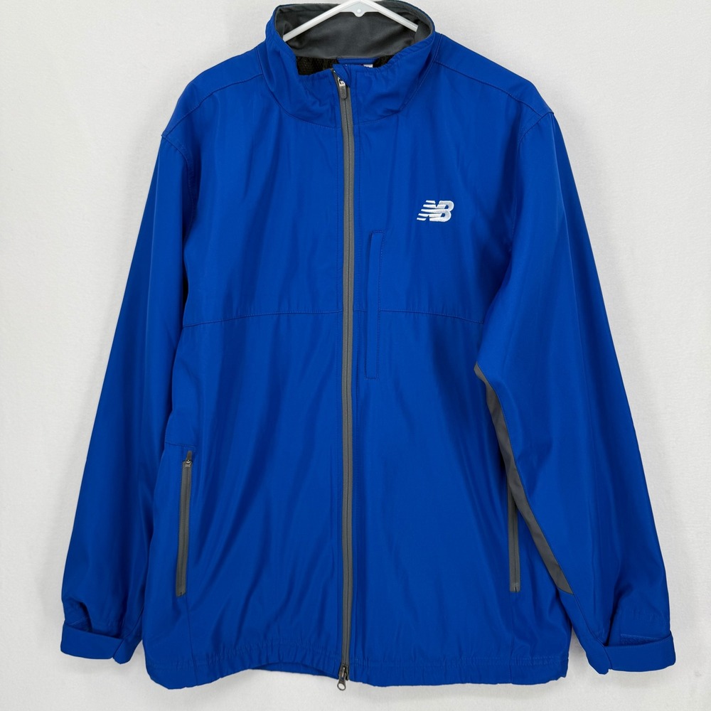 New Balance Mens Royal Blue Gray Mesh Lined Windbreaker Jacket Medium Midweight‎